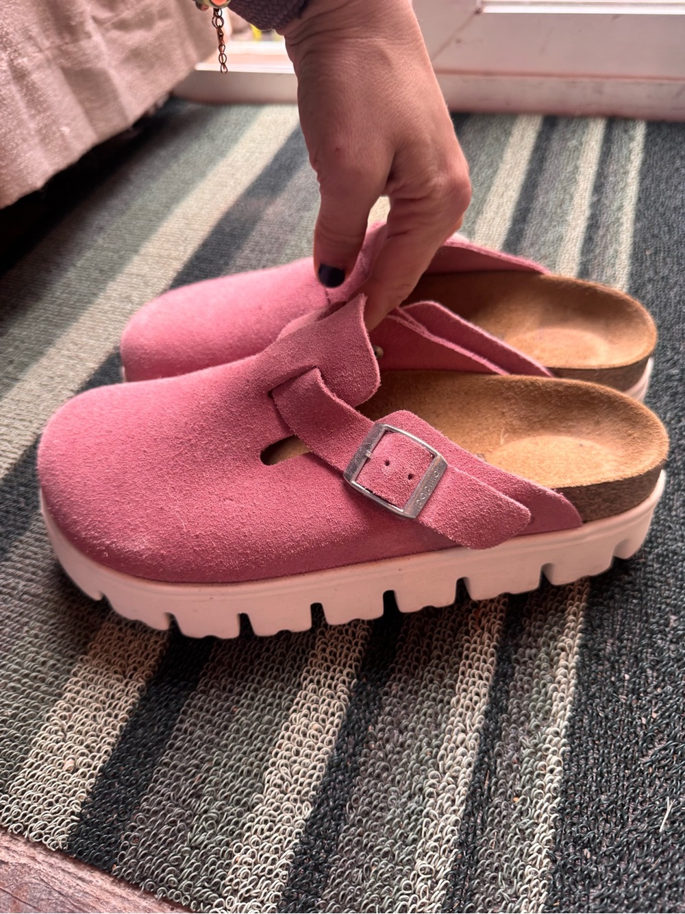 Birkenstock Papillio Pink Suede Clog Mules - Picture 3 of 9
